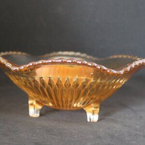 Vintage Jeanette Marigold carnival Glass 3 footed Ribbed Candy/Trinket dish